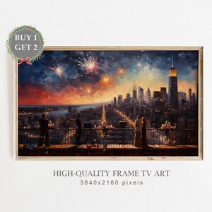 New Year&#39;s Eve Samsung Frame TV Art, Oil Painting of Couples Celebrating New Year&#39;s Eve, Christmas Frame TV Art, Holiday Art for TV