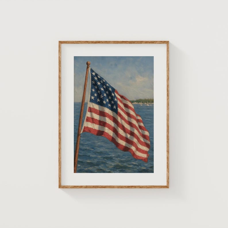 4th of July Printable Wall Art, Coastal American Flag Painting ...