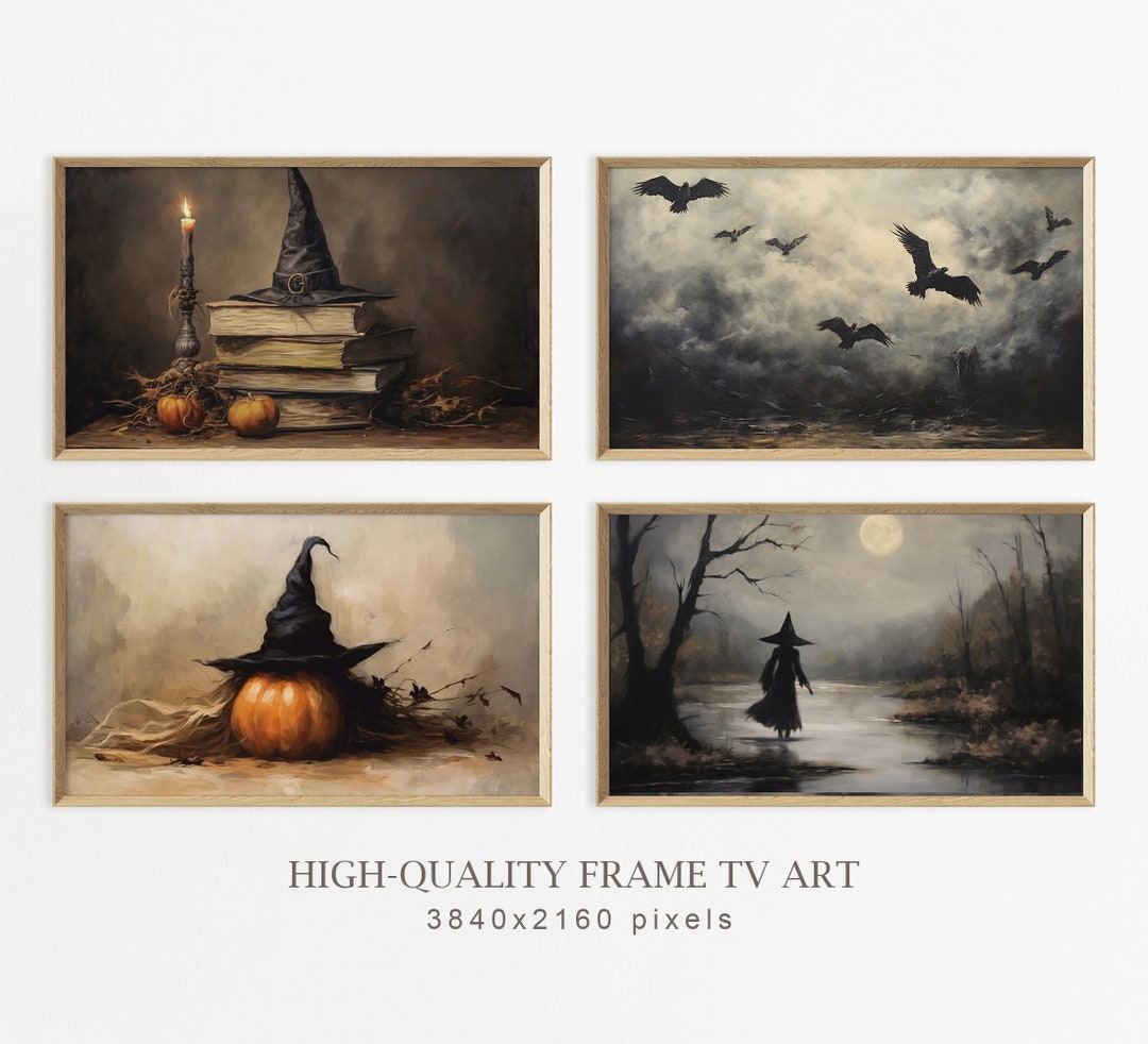 Halloween Frame TV Art, Set of 4, Halloween Ghost Decor, Spooky