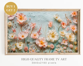 Abstract Samsung Frame TV Art, Spring Oil Painting, Textured Spring Floral Painting, Vintage Farmhouse Decor, Digital Download TV Frame