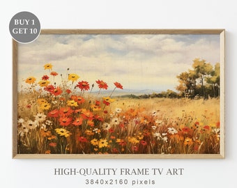 Lente wilde bloemen veld Vintage Frame TV kunst, lente kunst voor TV, Wildflower kunst, boerderij esthetische decor, digitale download TV Art Frame