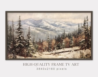 Samsung Frame TV Art Winter Oil Painting, Christmas Frame TV Art, Vintage Mountains Painting, Snow Landscape, Art Digital Download