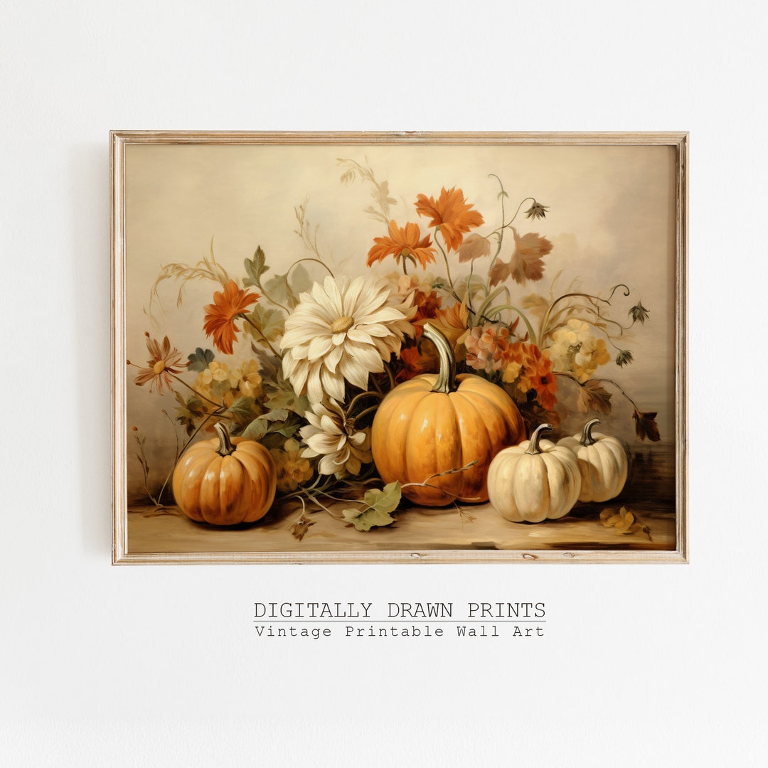 Fall Wall Decor Printable Still Life Painting, Thanksgiving Rustic Fall ...