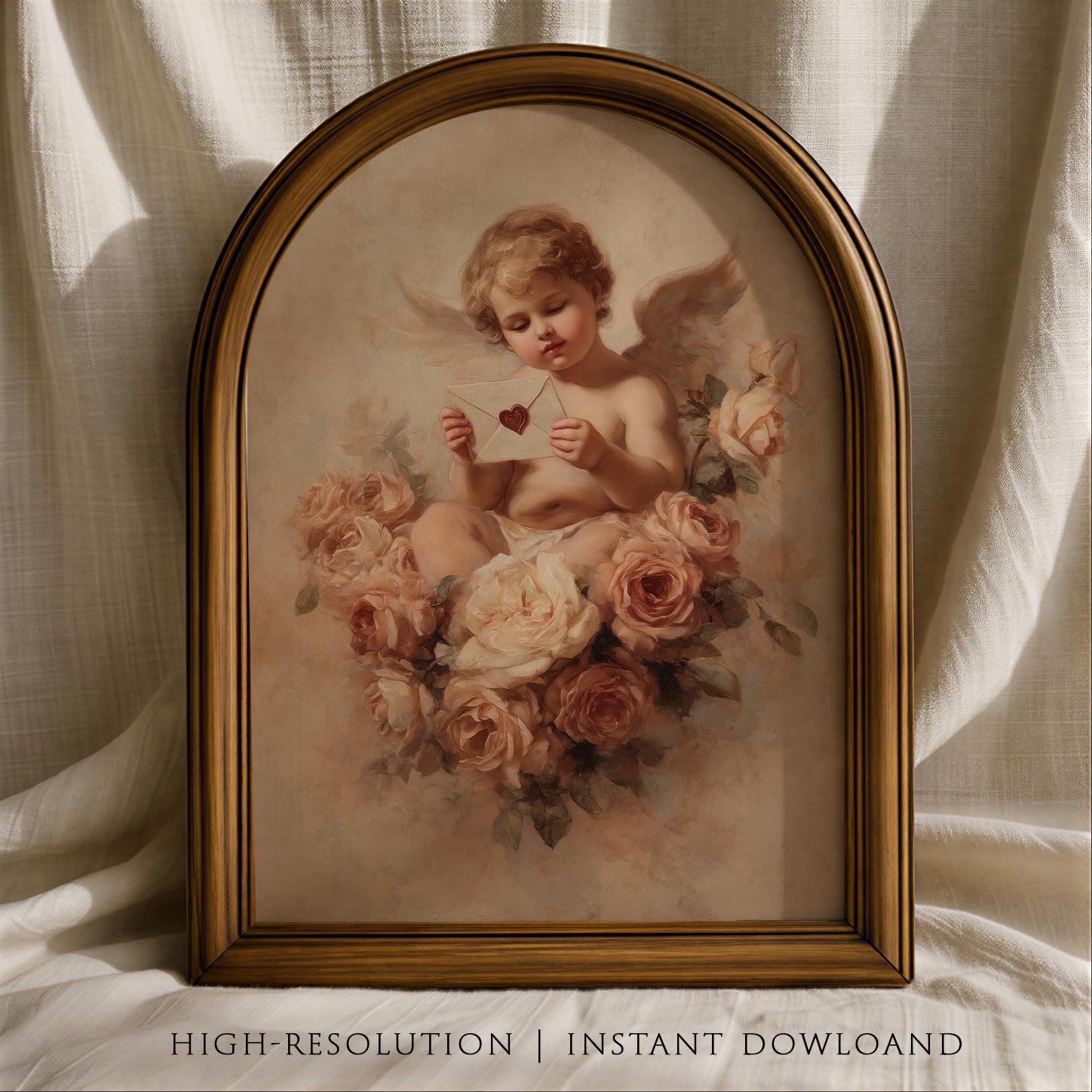 Vintage Cupid Love Letter Printable Wall Art, Romantic Valentine's