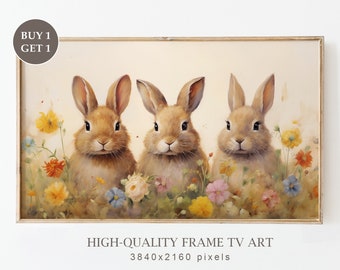 Spring Bunny Samsung Frame TV Art, Easter Bunny in a Wildflowers Field TV Art, Easter Farmhouse Decor, Nursery Art, Digital Download