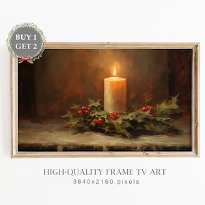Christmas Samsung Frame TV Art Scandinavian Candle Still Life Oil Painting Rustic Christmas Decor Vintage Christmas Wall Art Digital TV Art