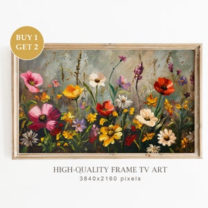 Moody Samsung Frame TV Art, Wildflowers Meadow Painting, Spring Dark Botanical Frame TV Art, Spring Farmhouse Decor, Digital Download
