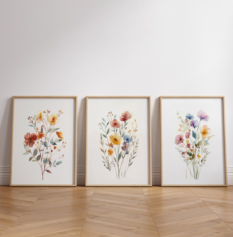 Botanical Wildflower Trio Printable Wall Art | Set of 3 Floral Prints ...