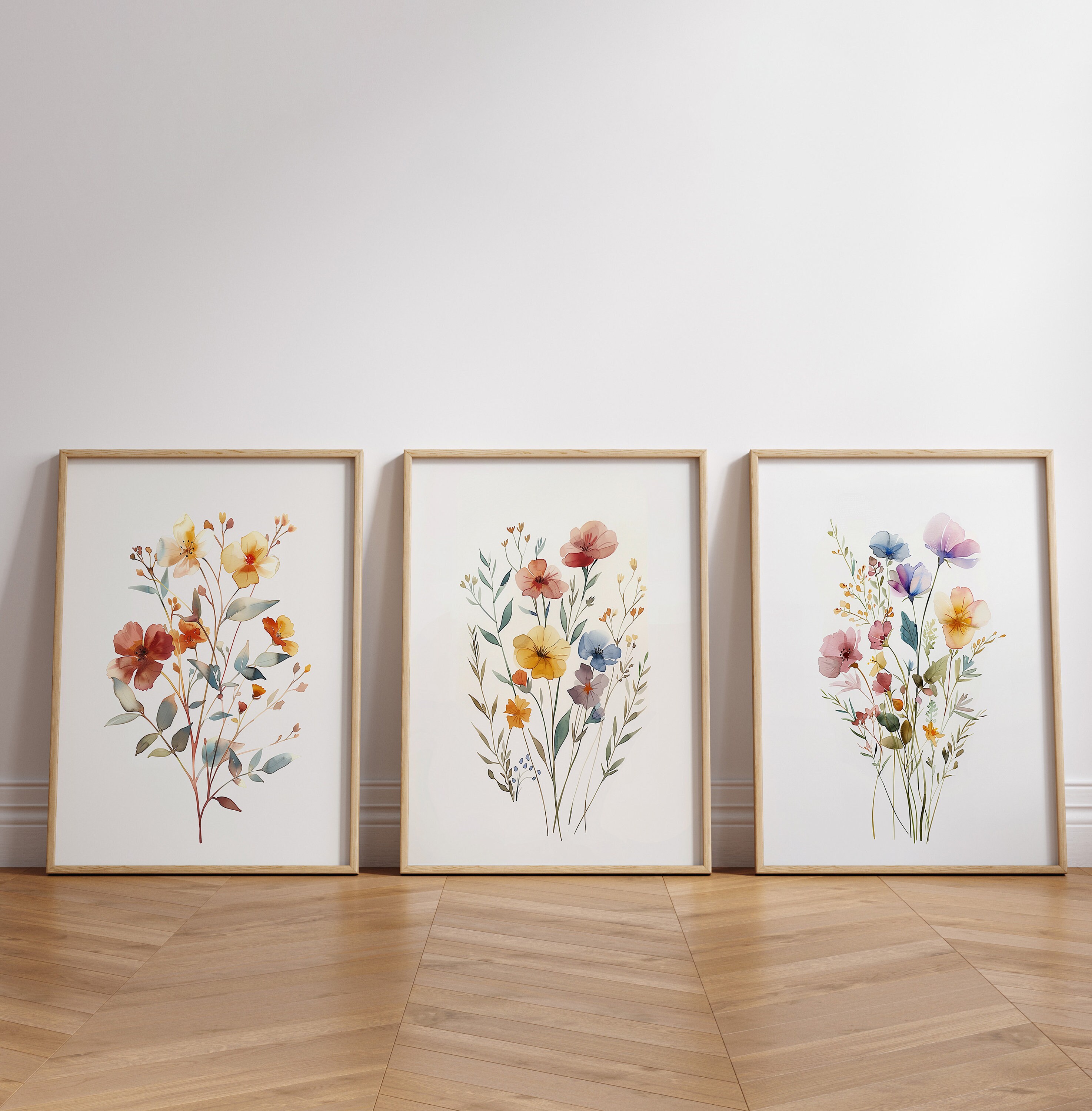 Botanical Wildflower Trio Printable Wall Art | Set of 3 Floral Prints ...