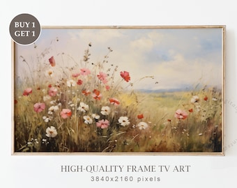 Art de la télévision neutre fleurs sauvages Art de la télévision printemps, art de la télévision cadre Samsung, art de la télévision printemps neutre, décoration printanière art de la télévision de la ferme vintage, art floral
