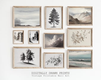 Vintage Farmhouse Gallery Wall Print, ZESTAW 10, Neutralny wystrój domu w stylu francuskim, Wystrój jadalni w stylu vintage, Pobieranie cyfrowe