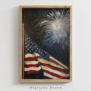 4th of July Printable Wall Art, American Flag Art Print, Patriotic USA Independence Day Printable, 4th of July Home Decor