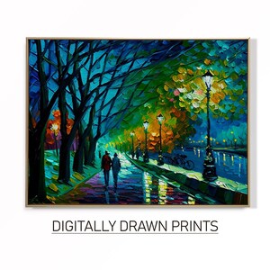 Abstract Spring Night Oil Painting, Moody Landscape Home Decor, Colourful Wall Art, Printable Wall art