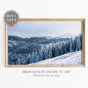 Winter Forest Painting for Samsung TV Frame Art, Snowy Landscape Neutral Christmas Decor, Christmas TV Art, Holiday Decor, Digital Download