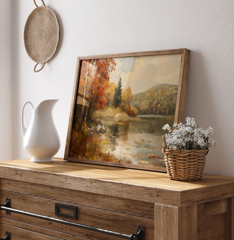 Rustic Fall Landscape Printable Wall Art, Autumn Painting, Vintage Fall ...