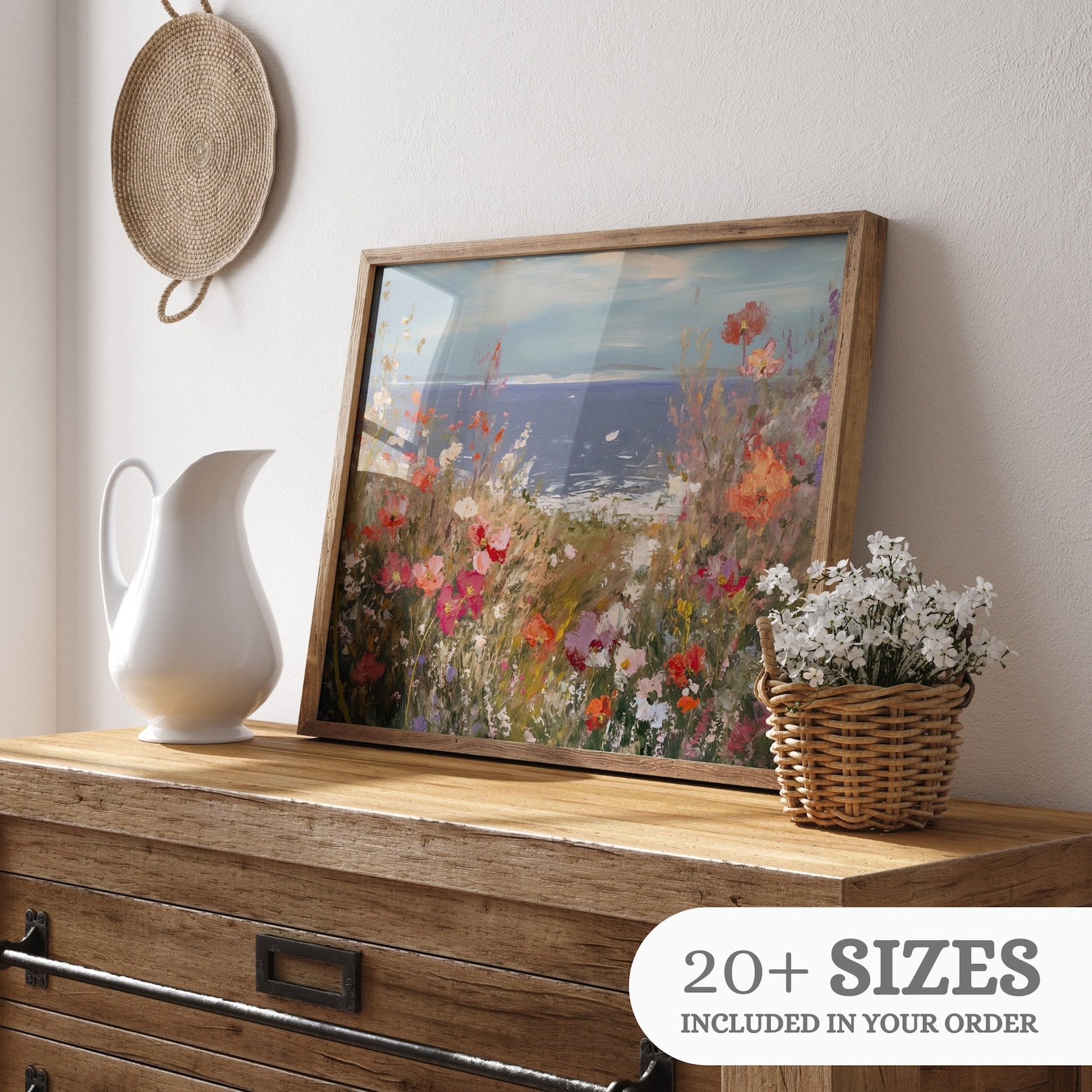 Country Abstract Printable Abstract Wildflowers Landscape Oil Painting, Summer Coastal ...