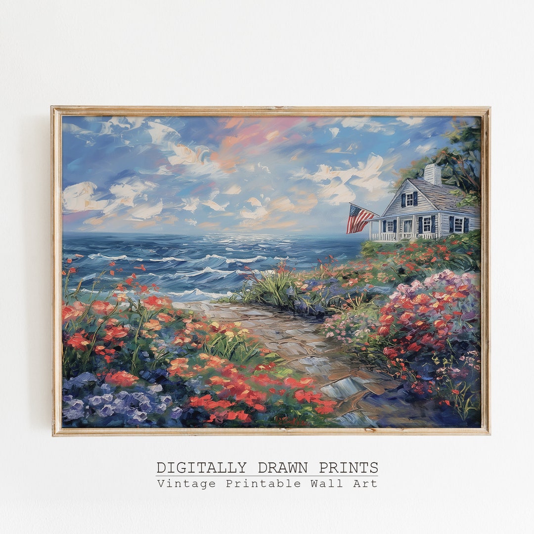 Coastal American Printable Wall Art, 4th of July Art, Summer Beach ...