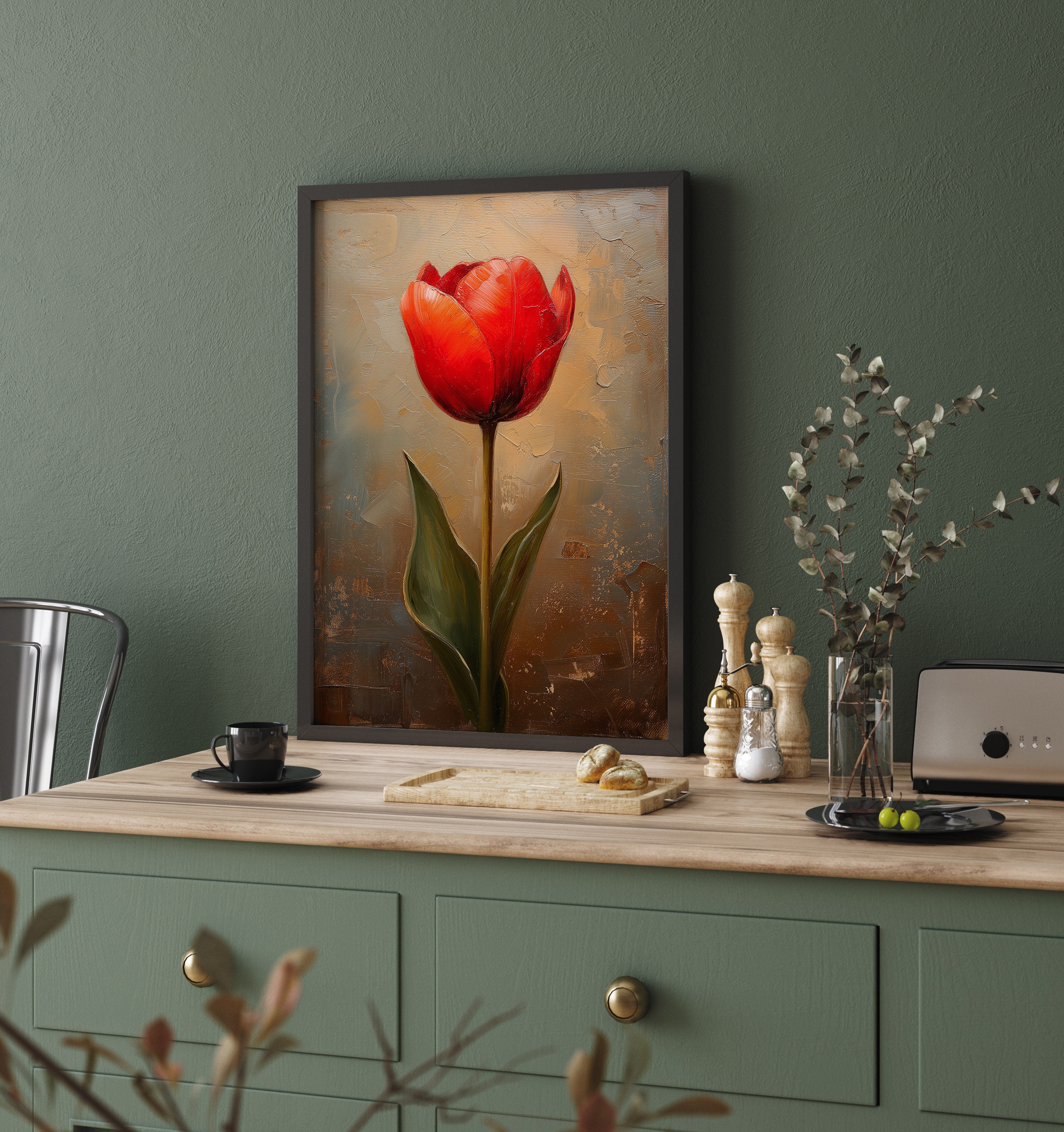 Vintage Tulip Printable Wall Art, Red Tulip Antique Oil Painting ...