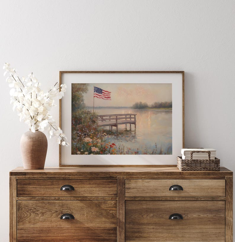 Neutral Coastal 4th of July Printable Wall Art Print, Muted American ...