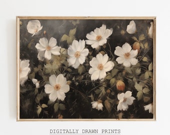 Victorian Flower Frame Printable Wall Art, Dark Vintage Wildflower Painting, Dark Academia Decor, Vintage Floral Botanical, Digital Download