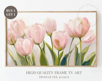 Spring Frame TV Art, Spring Tulips Oil Painting for TV, Neutral Toned Soft Floral TV Art, Easter Farmhouse Decor, Instant Download Frame Tv