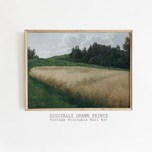 Printable Wheat Fields Landscape Oil Painting, Vintage Landscape Print, Vintage Country Landscape Art, Digital Wall Art