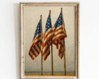 Vintage American Flag Printable Wall Art, Patriotic Independence Day Decor, Americana 4th Of July Painting, 4th of July Neutral Print