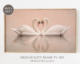 Valentine's Day Frame TV Background, Romantic Swans in Love Digital Art, Muted Vintage Valentine Decor for Samsung Frame TV Digital Download