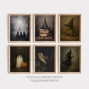 Vintage Printable Halloween Prints, Gallery Set of 6 Halloween Wall Art, Witch Painting, Dark Academia Halloween Paintings, Ghost Prints Set