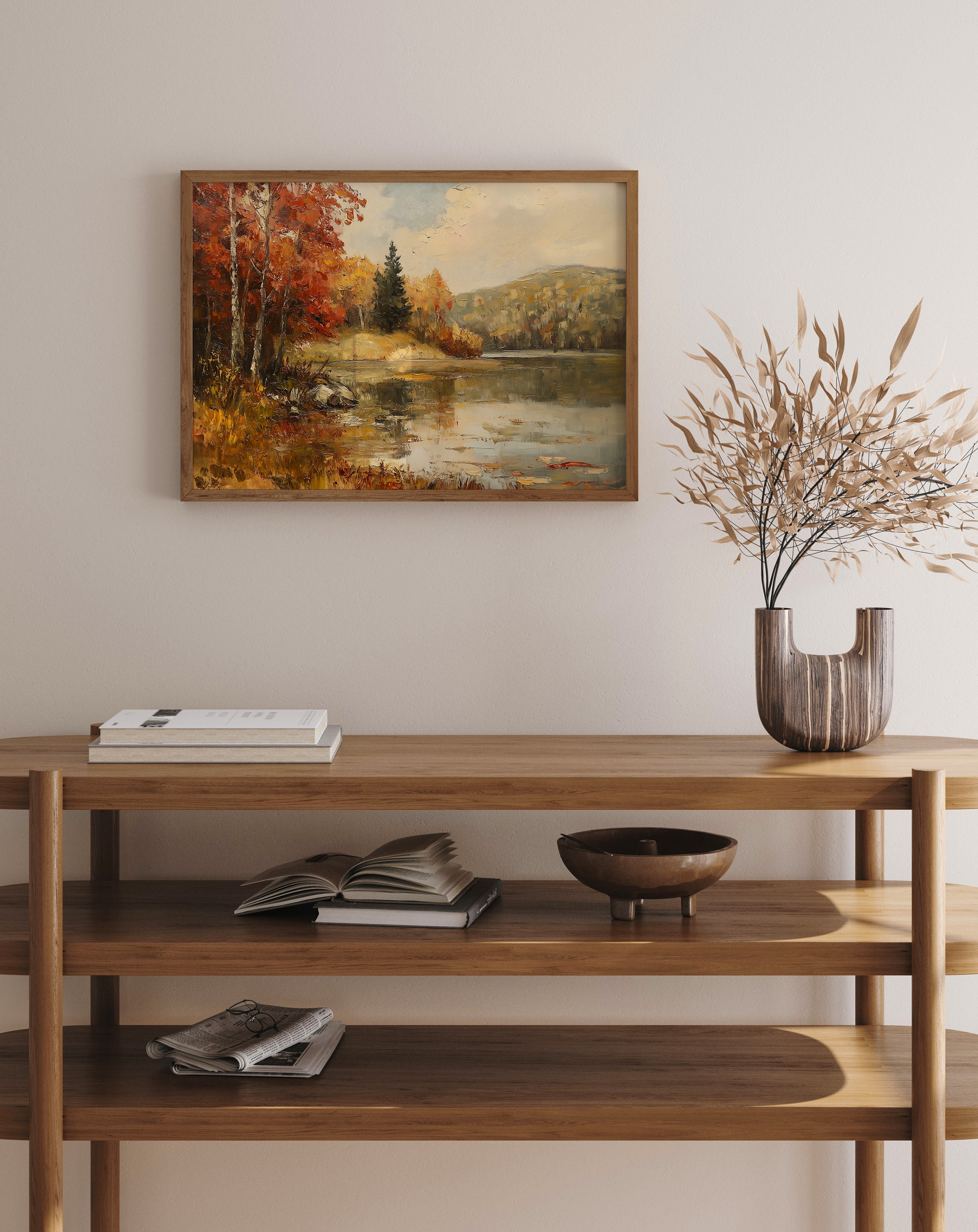 Rustic Fall Landscape Printable Wall Art, Autumn Painting, Vintage Fall ...