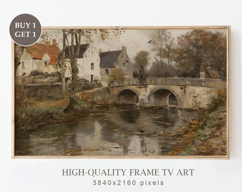 Moody Samsung Frame TV Art, Vintage Country Oil Painting, Retro European Village Frame TV Art, Cottagecore Wall Art Decor, Digital Download