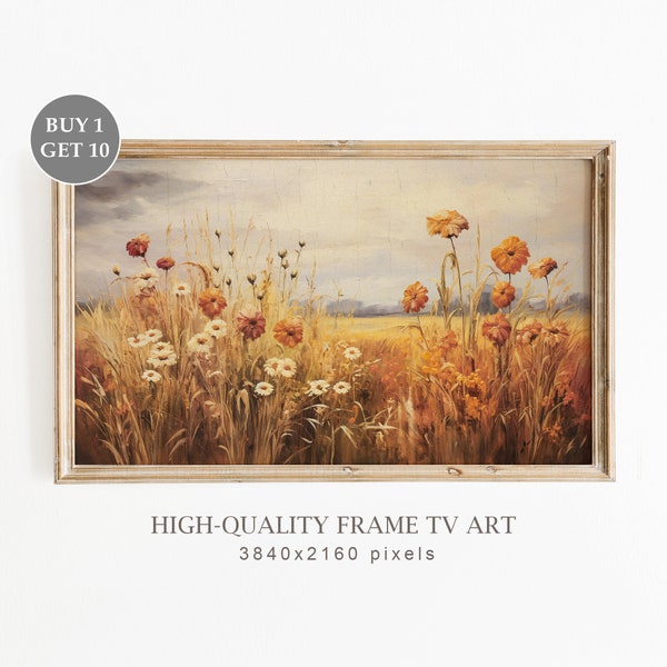 Samsung Frame TV Art Wildflower Field, Autumn Flower Meadow, Vintage Painting, Fall Decor, Autumn Painting for TV, Digital Download