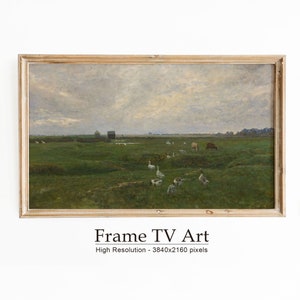 Samsung Frame TV Art Landscape Field, Summer Farmhouse Decor, Vintage Spring Landscape Oil Painting, Vintage Oil Painting, Digital Download