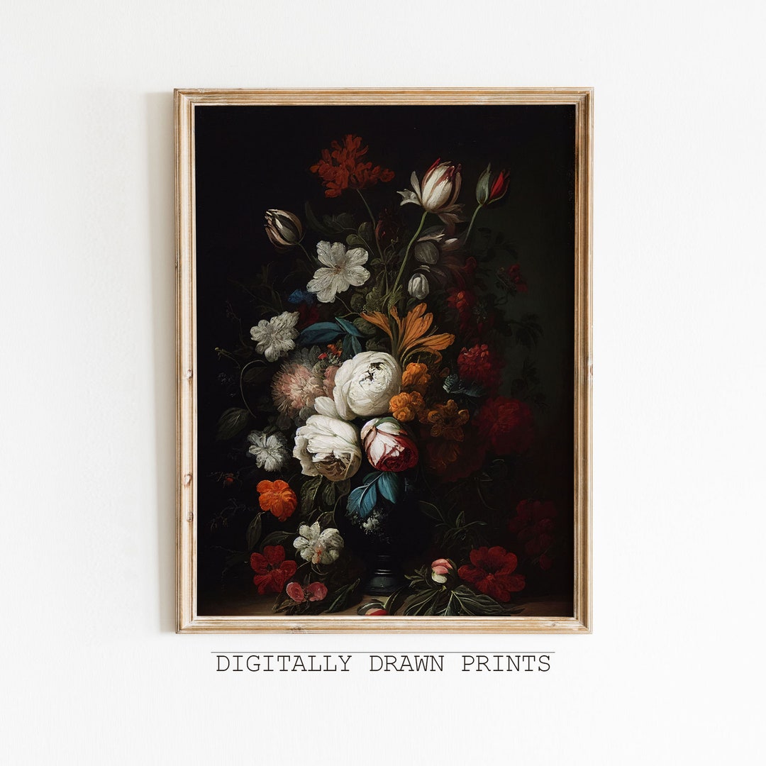 Dark Flower Painting Printable Art, Moody Floral Dark Academia Wall Art ...