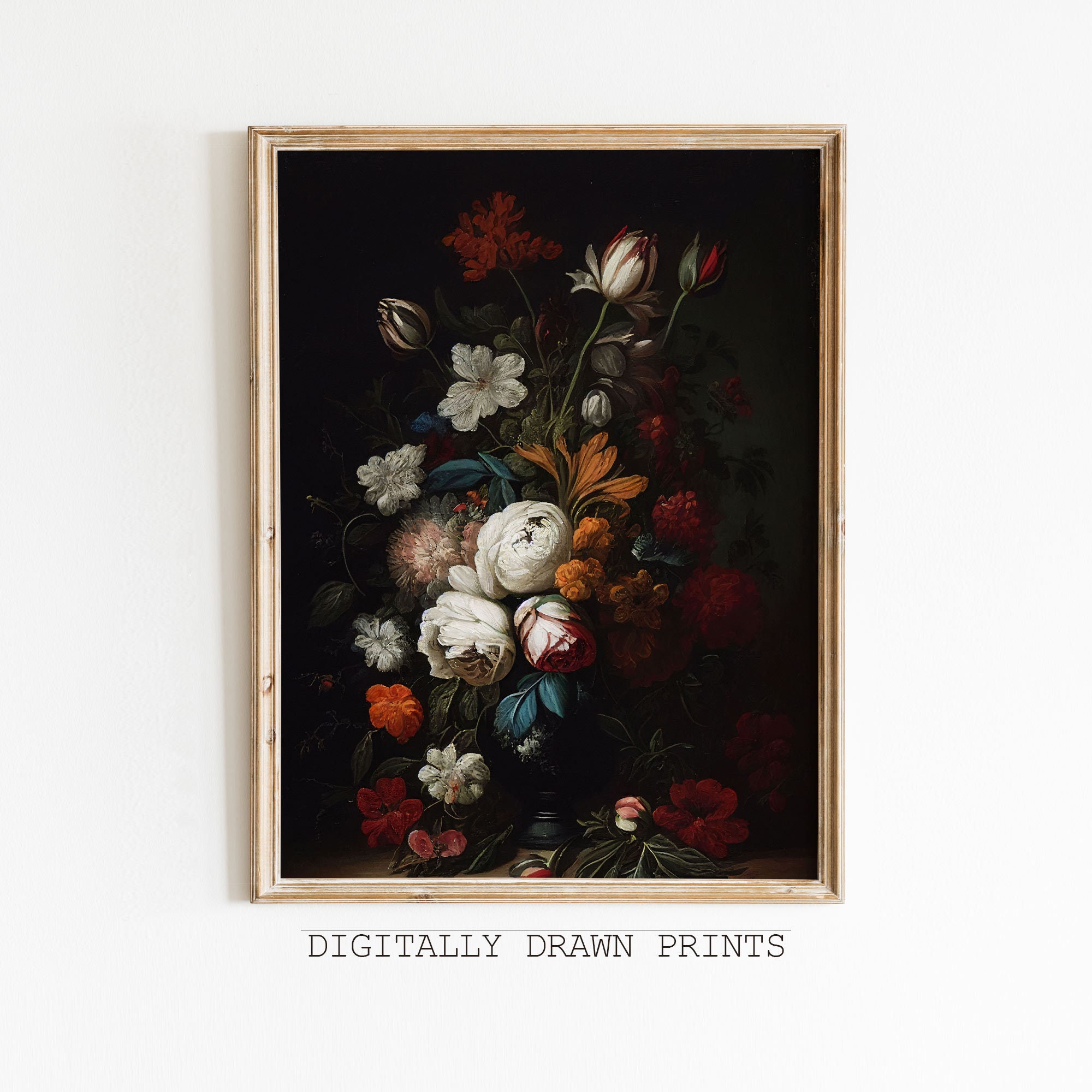 Dark Flower Painting Printable Art, Moody Floral Dark Academia Wall Art ...