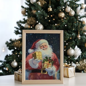 Vintage Christmas Wall Art Print, Santa Claus Oil Painting, Printable Christmas Wall Art, Cottagecore Decor, Winter Print, Digital Download