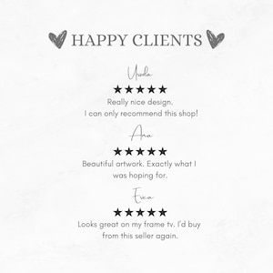 May include: A white background with black text that reads "HAPPY CLIENTS". Three customer reviews are displayed with five-star ratings and positive comments. The reviews are from Ursula, Ana, and trica.