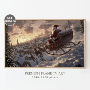Christmas Frame TV Art, Santa&#39;s Sleigh Vintage Christmas TV Art, Vintage Christmas Painting, Christmas Holiday Decor Digital Download