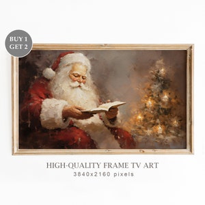 Christmas Frame TV Art, Reading Santa Frame TV Art, Christmas Art for TV, Seasonal Christmas Decor, Christmas Wall Art, Digital Download