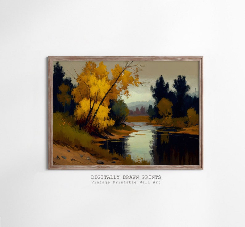 Moody Autumn Printable Field Landscape Oil Painting, Rustic Farm House ...