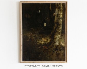 Moody Landscape Painting Printable Wall Art, Halloween Vintage Painting, Dark Forest Landscape Print, Dark Academia Wall Art, Digital Print