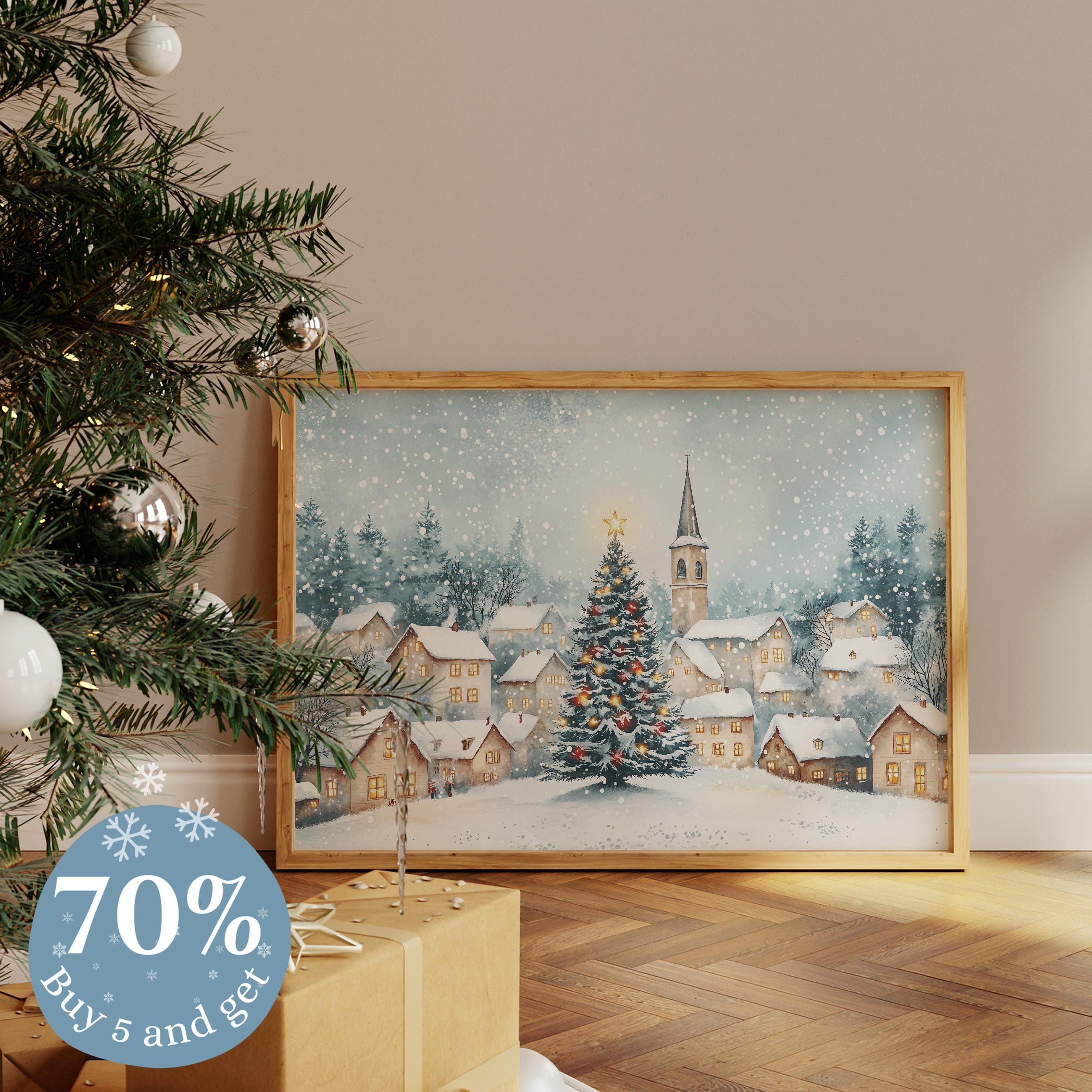 Affiche Noel 30x40 Toile Murale De Noël Vintage – Impression Sur Toile –  Impression Sur Toile – Décoration Murale D'hiver Pour Salon, Salle De Bain,  Cadeau Esthétique (D, 40,6 X 61 Cm,, image size:2600x2600