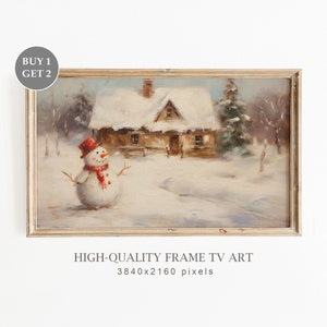 Winter Snowmen TV Frame Art, Snowy Christmas Painting, Christmas Decor, Vintage Winter TV Art, Seasonal Christmas Decor, Digital Download