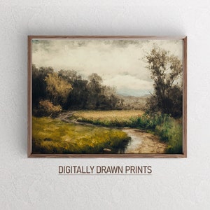 Printable Moody Country Landscape Painting, Vintage Wall Art, Art Digital Download