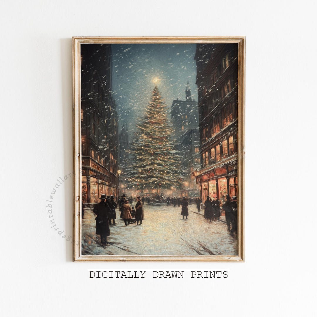 Moody Christmas Town Printable Wall Art, Snowy Winter Village Print ...