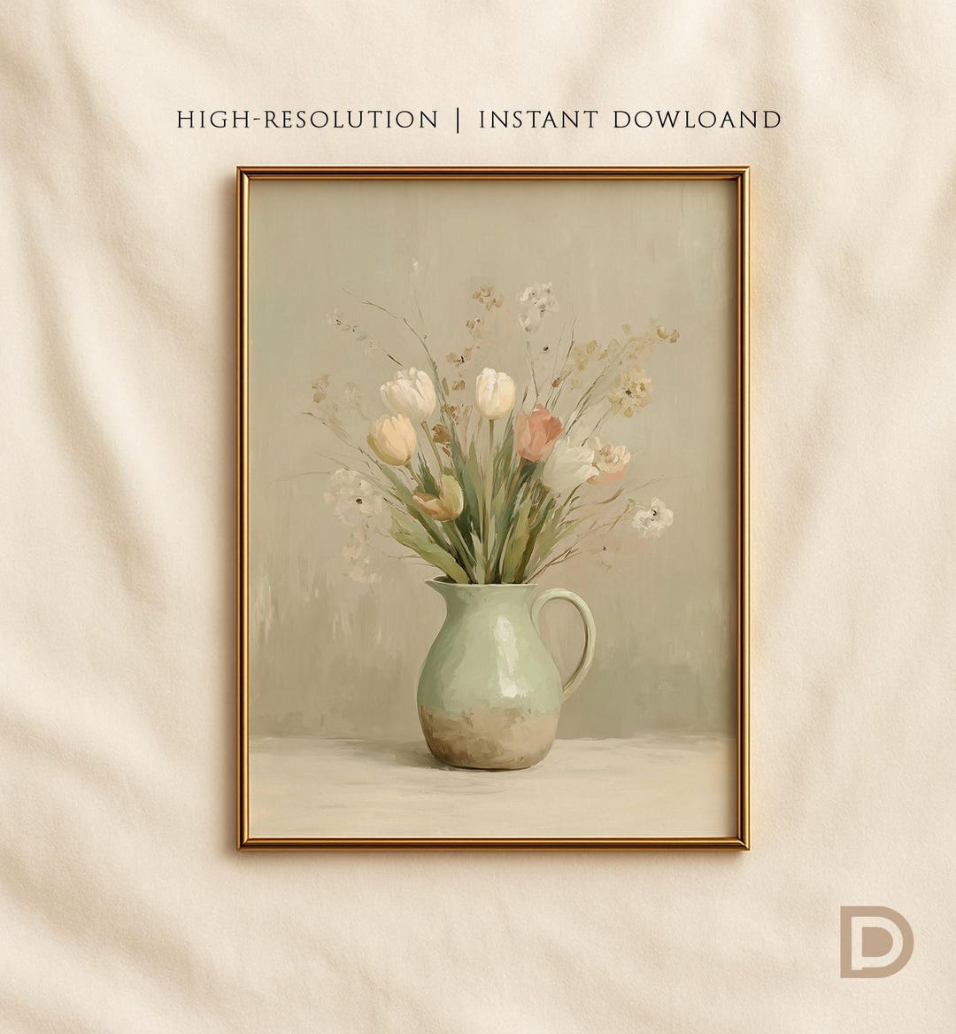 Neutral Spring Tulip Printable Wall Art, Vintage Floral Still Life ...