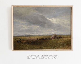 Vintage Landscape Oil Painting, Farmhouse Decor Wall Art PRINTABLE, Digital Download