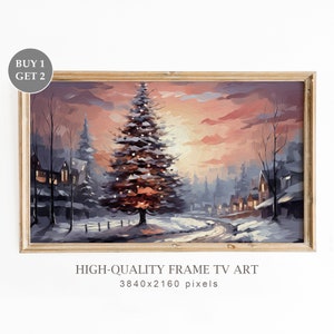 Moody Winter Landscape TV Frame Art, Landscape Painting, Christmas Decor, Vintage Winter TV Art, Seasonal Christmas Decor, Digital Download