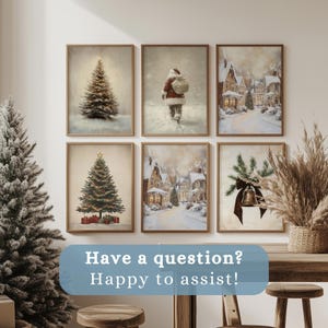 Vintage Christmas Wall Art Set of 6, Neutral Farmhouse Christmas Decor ...