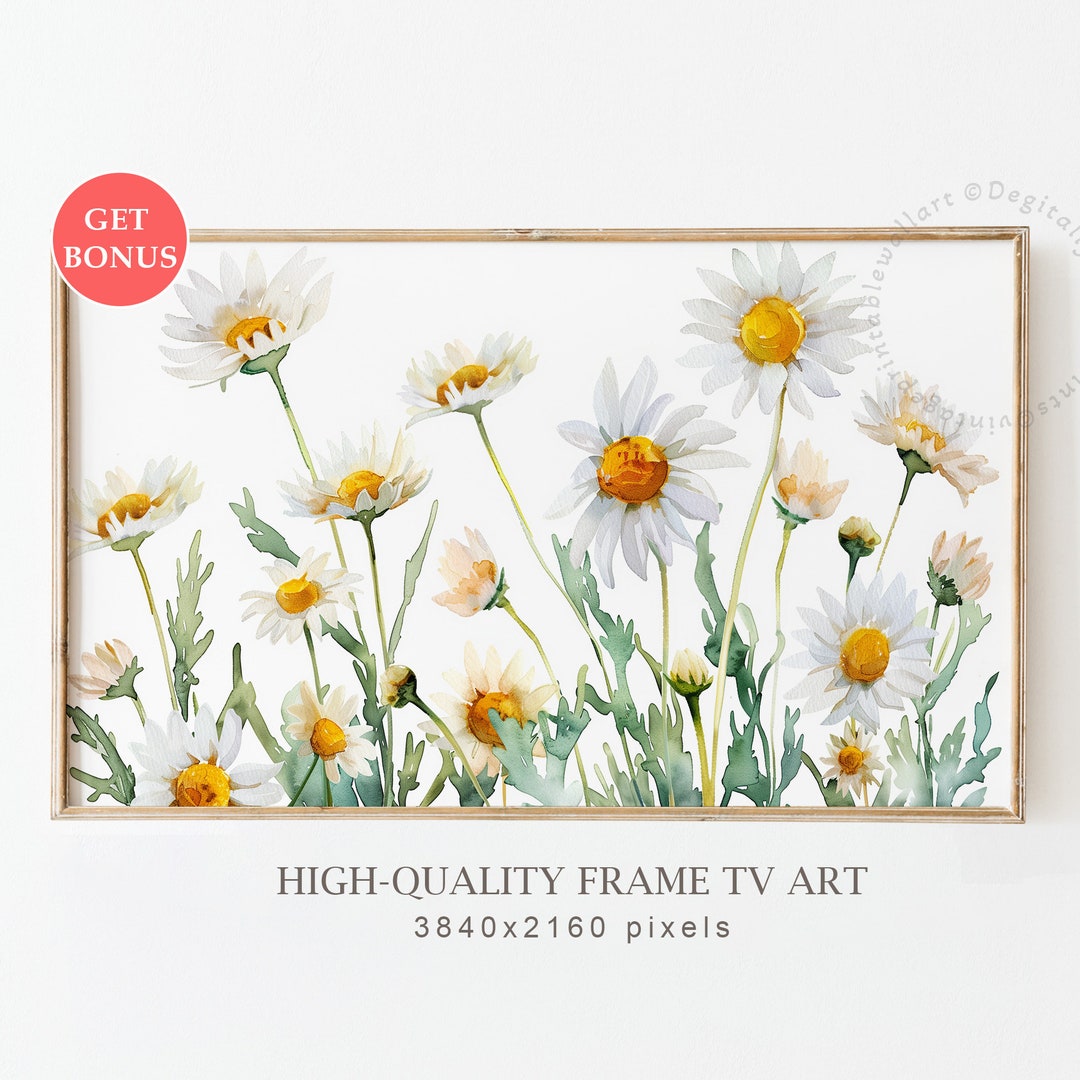 Watercolor Daisies Frame TV Art, Spring and Summer Floral Digital